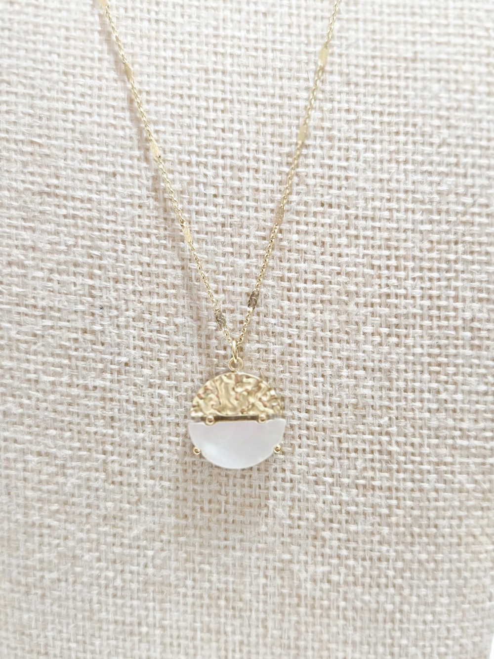 Dainty Gold and White Half-Moon Pendant Necklace